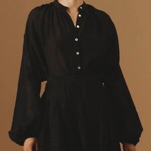 Thierry Colson Pleated Cotton/Silk SLAVA Blouse in Black - Large - New